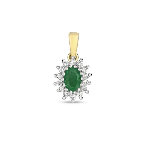 Diamond Cluster 6X4 Oval Emerald Pendant 9ct Gold